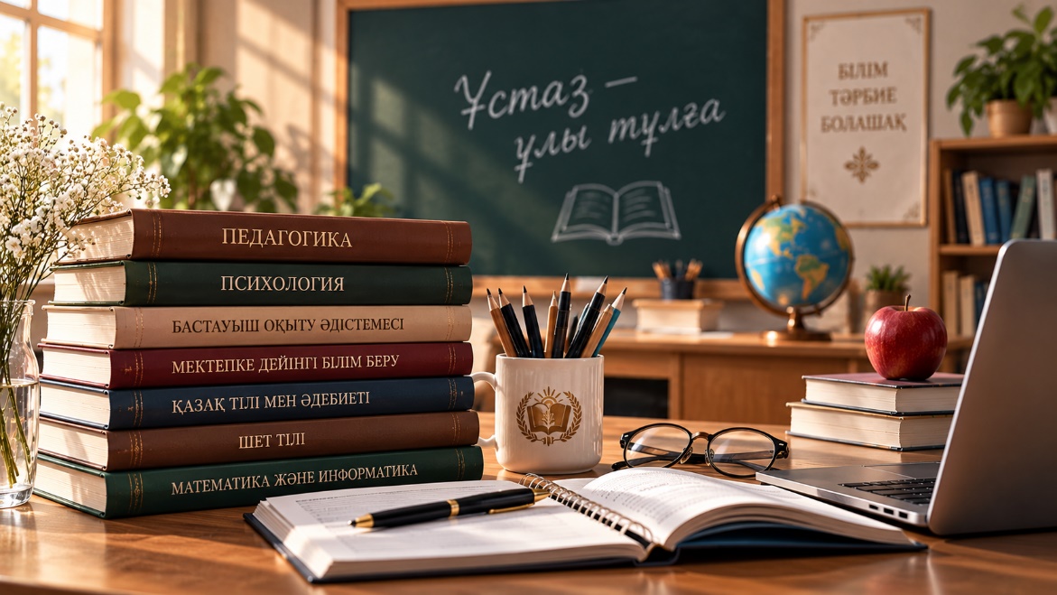 Педагогика оқулықтары, глобус және ашық кітап
