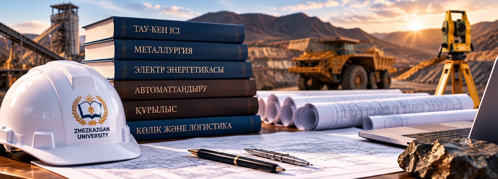 Техникалық оқулықтар, каска және сызбалар