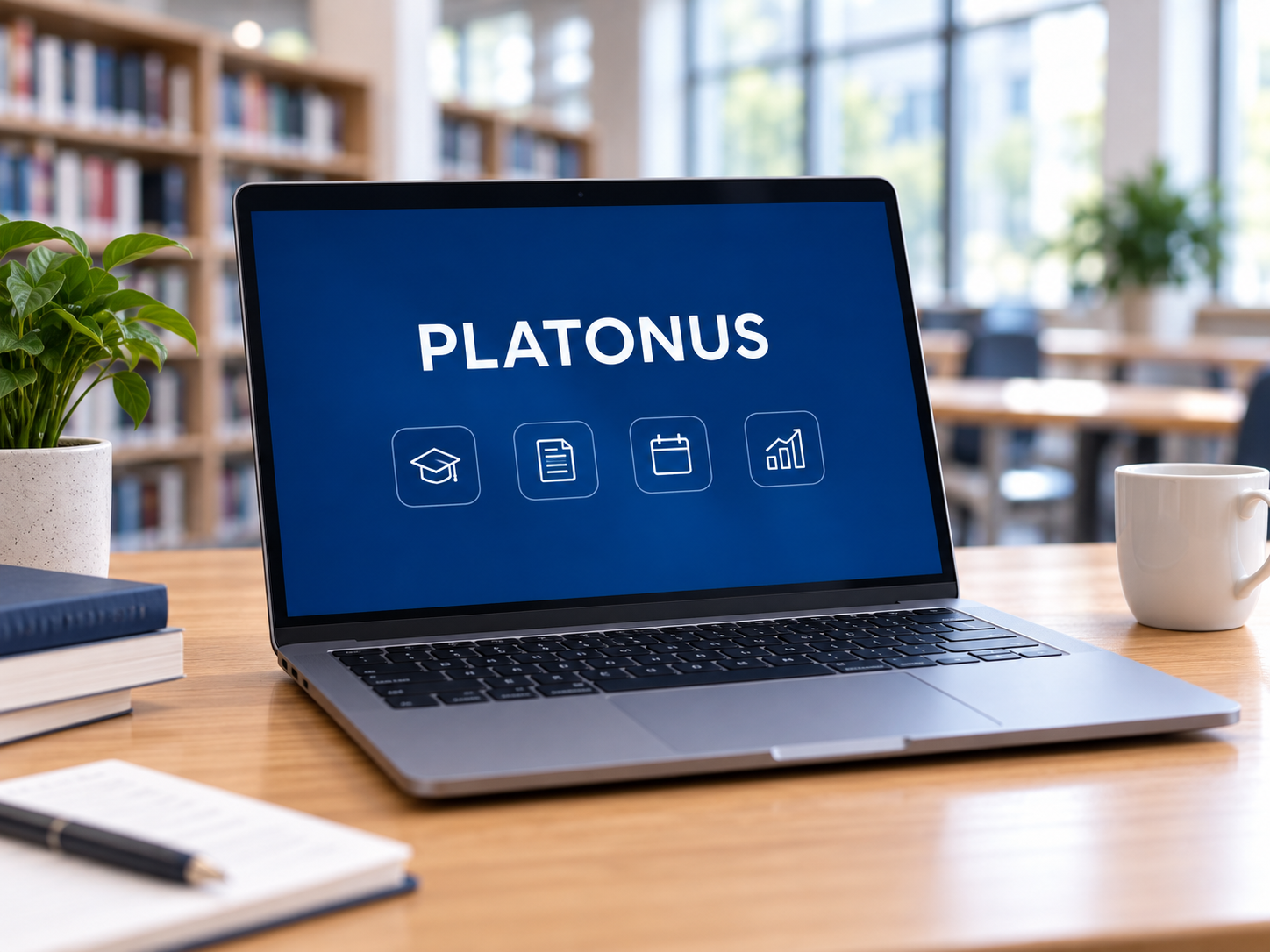 Platonus оқу жүйесі көрсетілген ноутбук